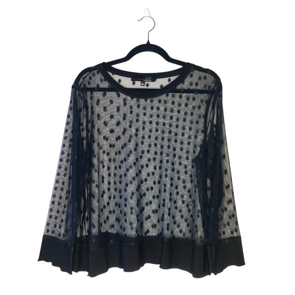 Habitat Tops - Liv by Habitat Sheer Black Polka Dot Long Sleeve Artsy Top Large Whimsigoth